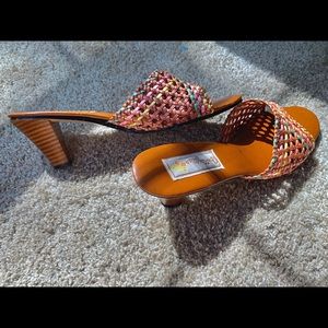Vtg Cottagecore woven mesh kitten heel sandals